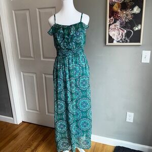 Blue and White Floral Boho‎ Maxi Dress Colorful Babydoll Whimsical Wedding